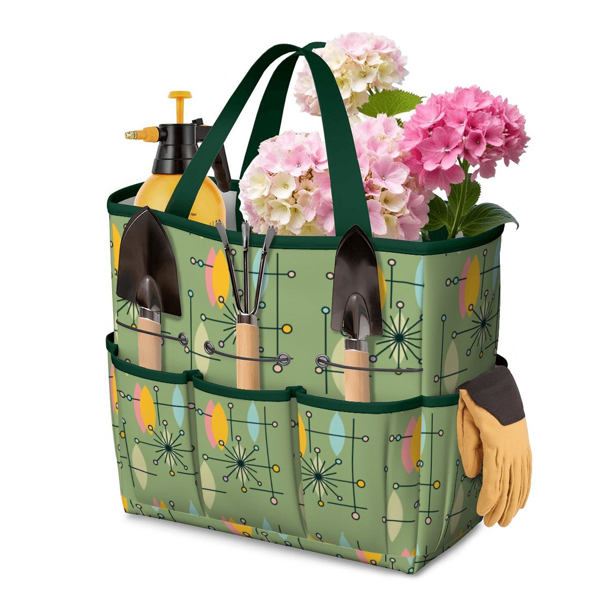 Mid Century Modern Green Yellow Atomic 50s Garden Tool Bag - Mid Century Modern Gal