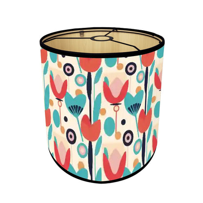 Retro Scandinavian Floral Mid Mod Bamboo Drum Lampshade - Mid Century Modern Gal