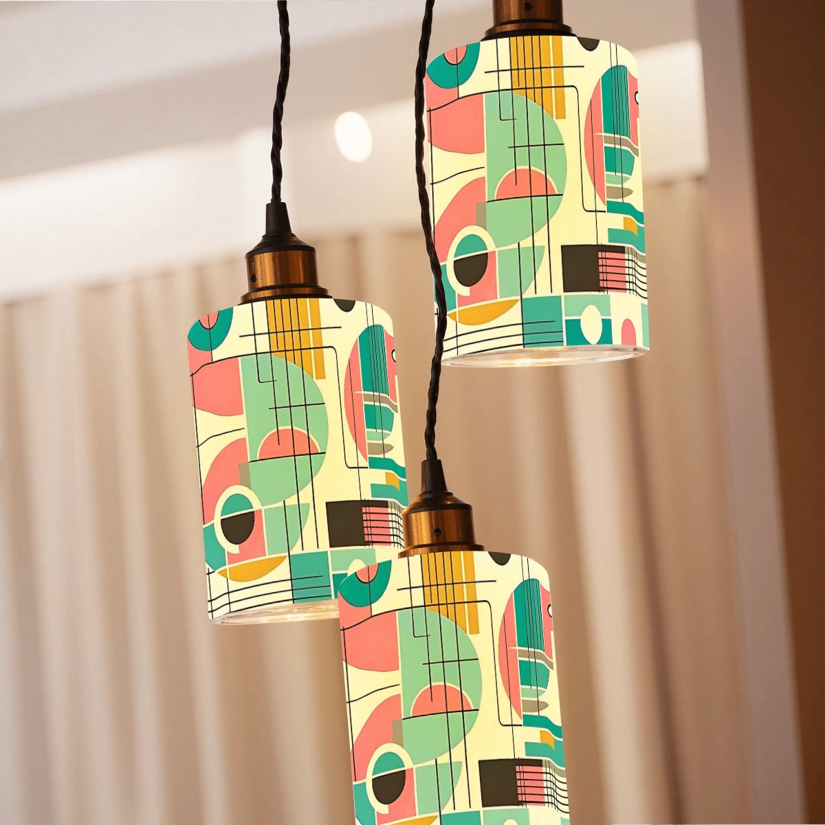 Mid Modern Bahaus Designed Geometric Cylindrical Glass Lampshades - Mid Century Modern Gal
