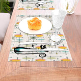 Atomic Cat Mid Century Modern White Starburst Kitschy Retro Woven Placemat - Mid Century Modern Gal