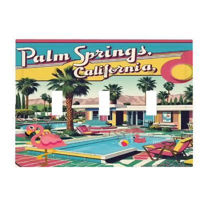 Palm Spring California Kitschy Mod Flamingo Modern Switch Cover 3-Gang 3 Toggle - Mid Century Modern Gal