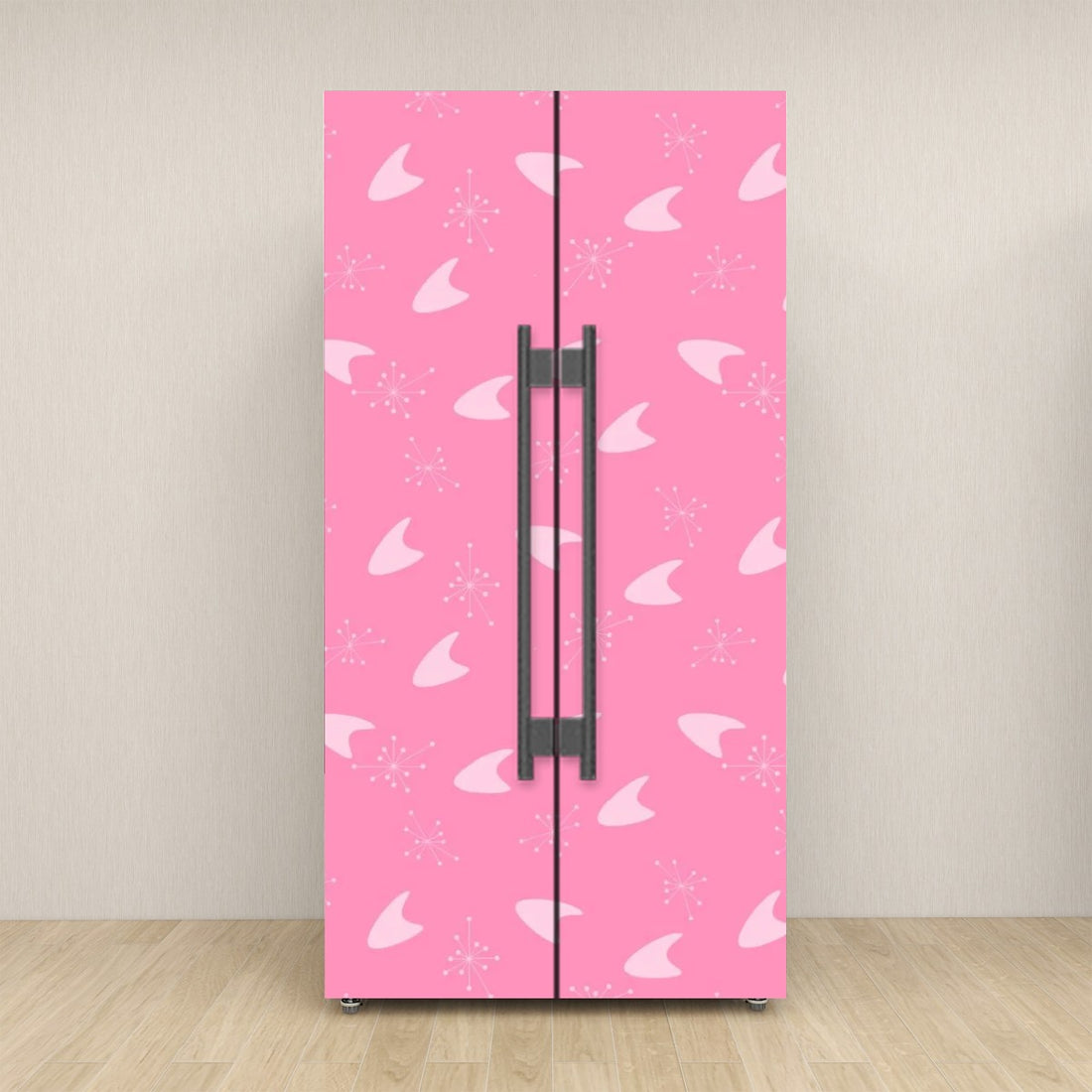 Atomic Pink Boomerang Retro Mid Mod Self Adhesive Refrigerator Wrap Set - Mid Century Modern Gal