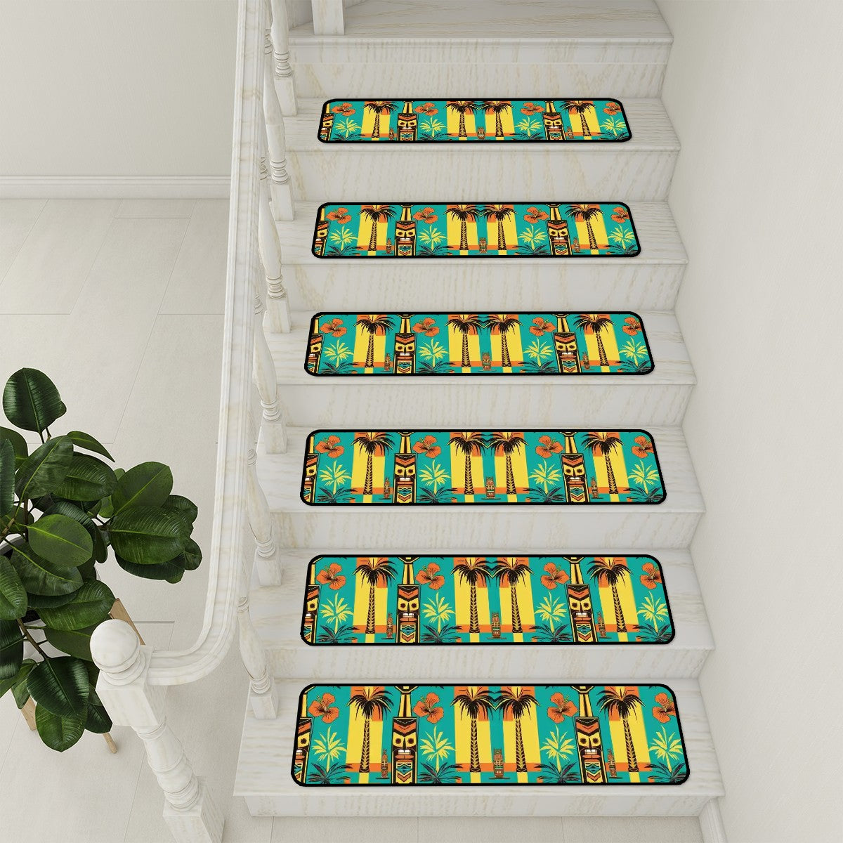 Mid Century Modern Tiki Idol, Kitschy Mod Non Slip Carpet for Stairs Treads - Mid Century Modern Gal