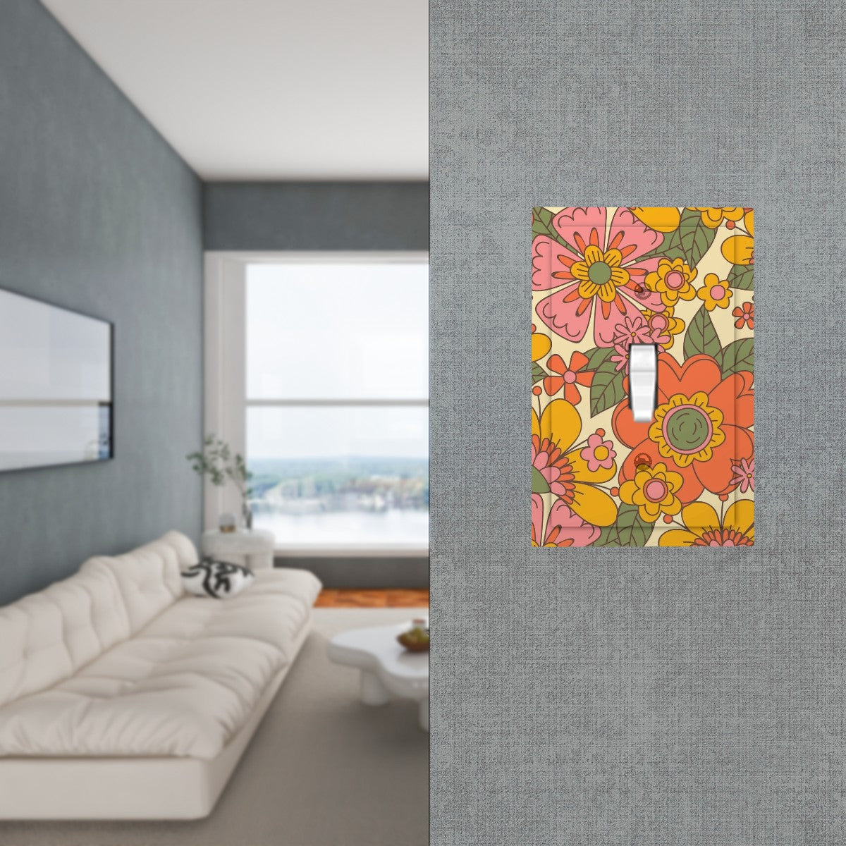Retro Vintage Flower Power 70s Orange Green Pink Mid Century Modern Switch Cover - Mid Century Modern Gal