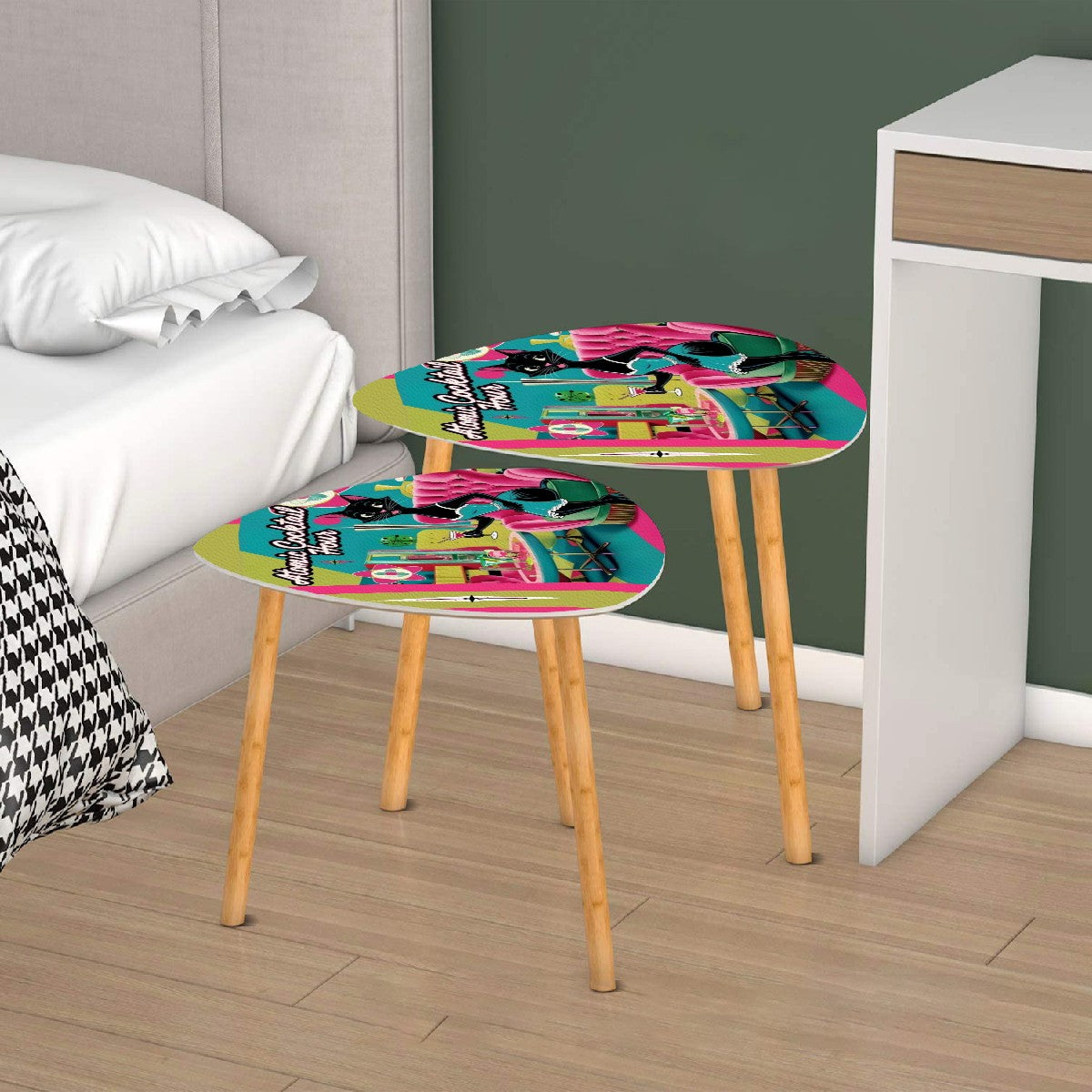 Mid Century Modern Bar Tables, Atomic Cat And Cocktails Kitschy Mod Nesting Tables - Mid Century Modern Gal