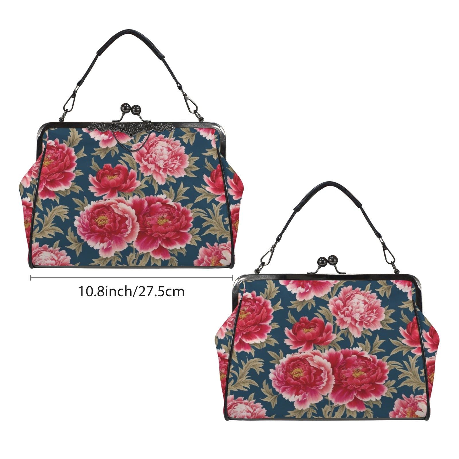 Modern Chinoiserie Royal Blue, Pink Red Floral Kisslock Crossbody Purse - Mid Century Modern Gal
