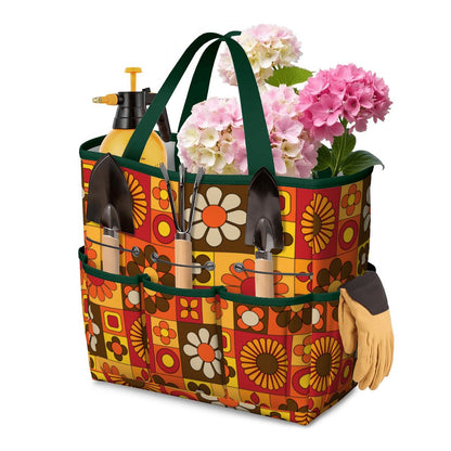 Retro 70s Mod Floral Orange Brown Yellow Mid Mod Hip Garden Tool Bag - Mid Century Modern Gal