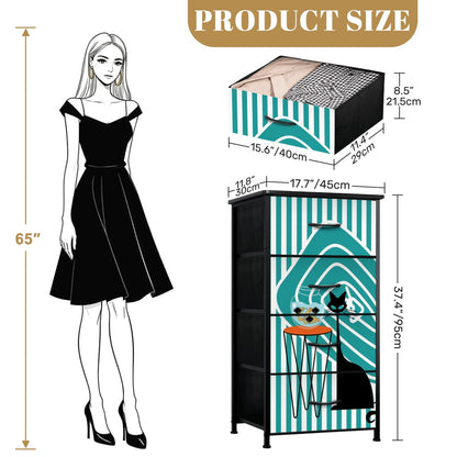 Atomic Kitschy Black Cat, Striped Mod Retro 4-Drawer Dresser - Mid Century Modern Gal