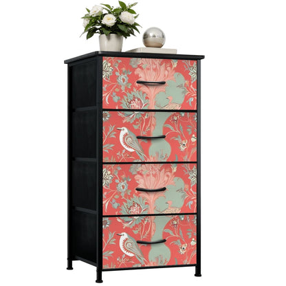 Chinoiserie Botanical Floral Coral, Mint Green Bohemian Floral 4-Drawer Dresser - Mid Century Modern Gal