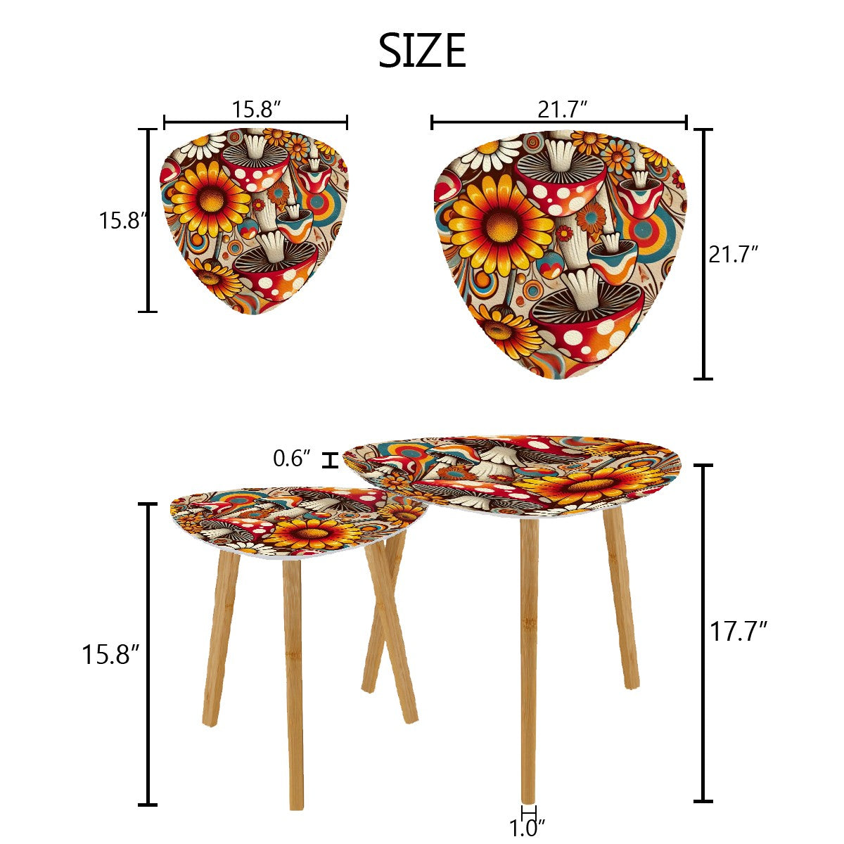 Groovy Magic Mushroom Funky Fun Retro Nesting Tables - Mid Century Modern Gal