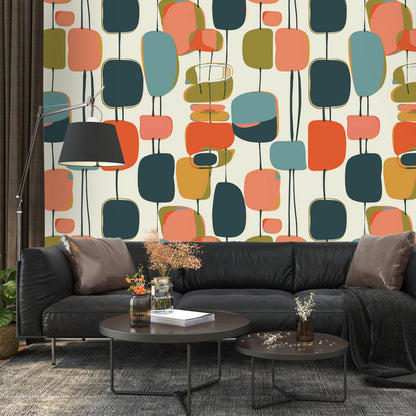 Mid Century Modern Wallpaper Wall Murals Peel And Stick, Funky Mod Wall Decor