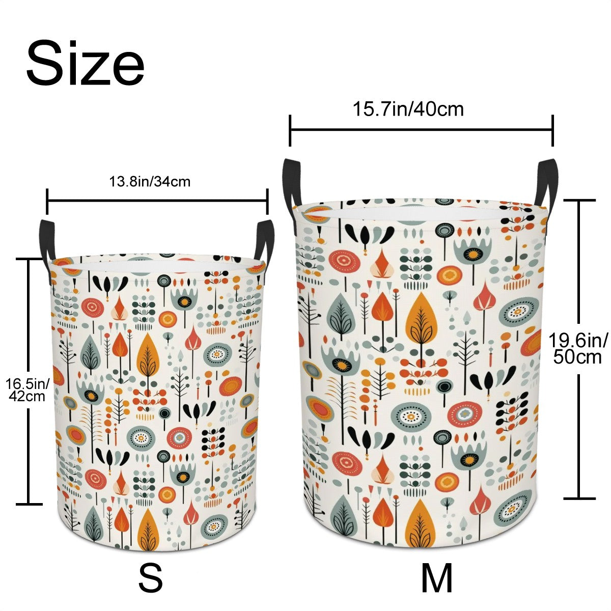 Modern Danish Scandinavian Floral Retro Circular Laundry Basket