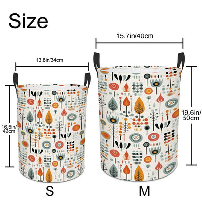 Modern Danish Scandinavian Floral Retro Circular Laundry Basket