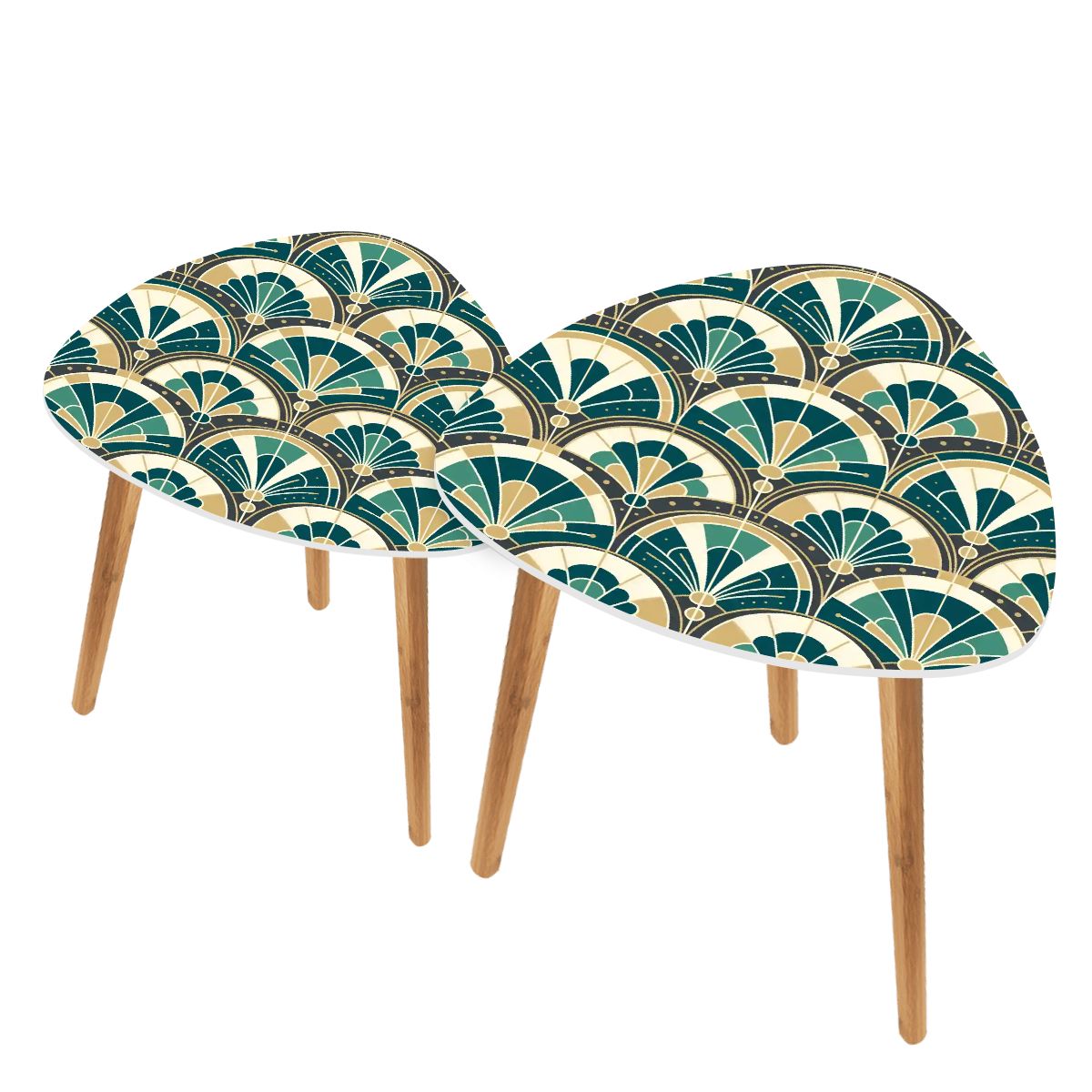 Art Deco Peacock Inspired Nesting Tables - Mid Century Modern Gal