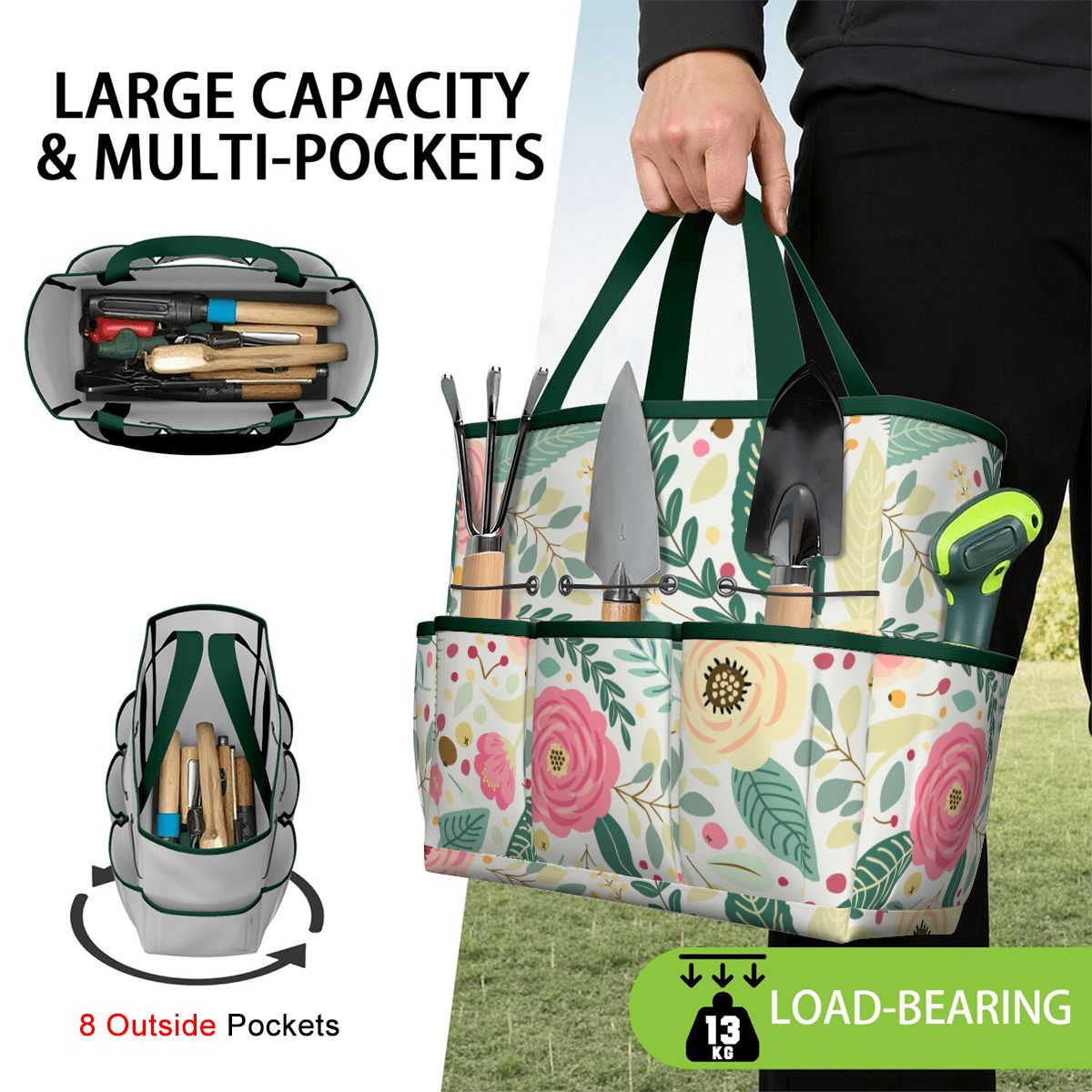 Floral Pink Mid Century Modern Garden Tool Bag