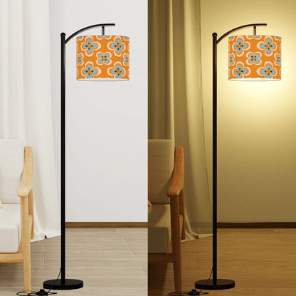 Mid Century Modern Scandinavian Modern Danish Orange, Blue Floral MCM Lamp SHADE ONLY - For Arc Floor Lamps Only - Mid Century Modern Gal
