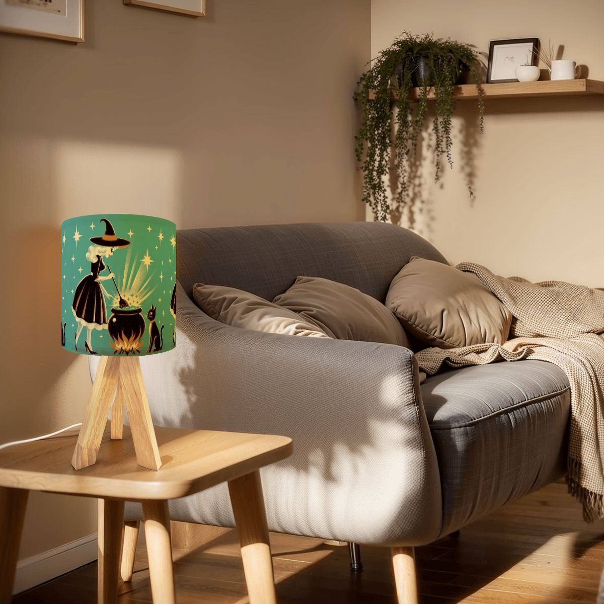 Witch's Brew Mid Century Modern Halloween Gothic Teal Tripod Table Lamp - Mid Century Modern Gal