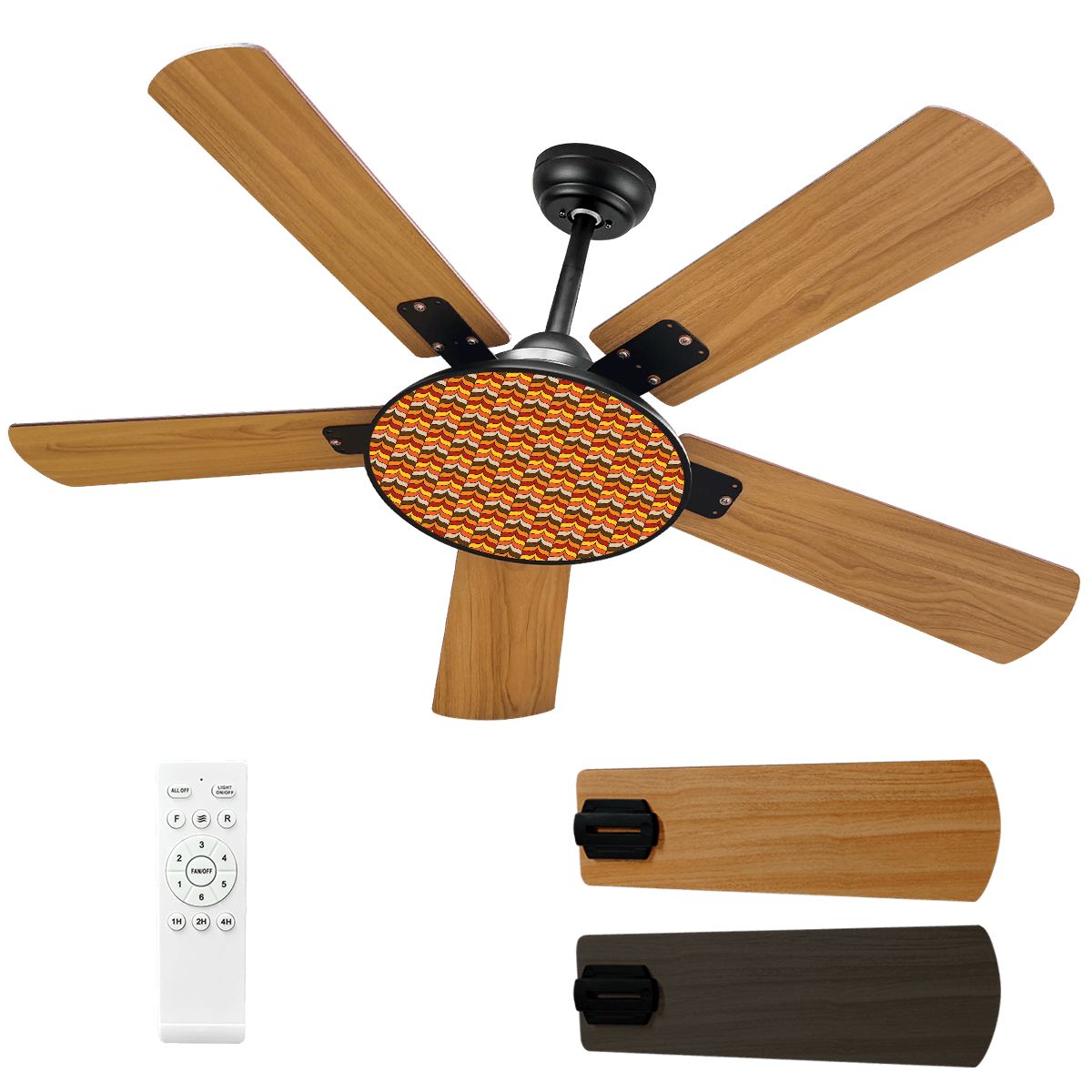Mid Mod 70s Scandinavian Designed Brown, Orange Yellow MCM Retro Ceiling Fan With Light - Mid Century Modern Gal