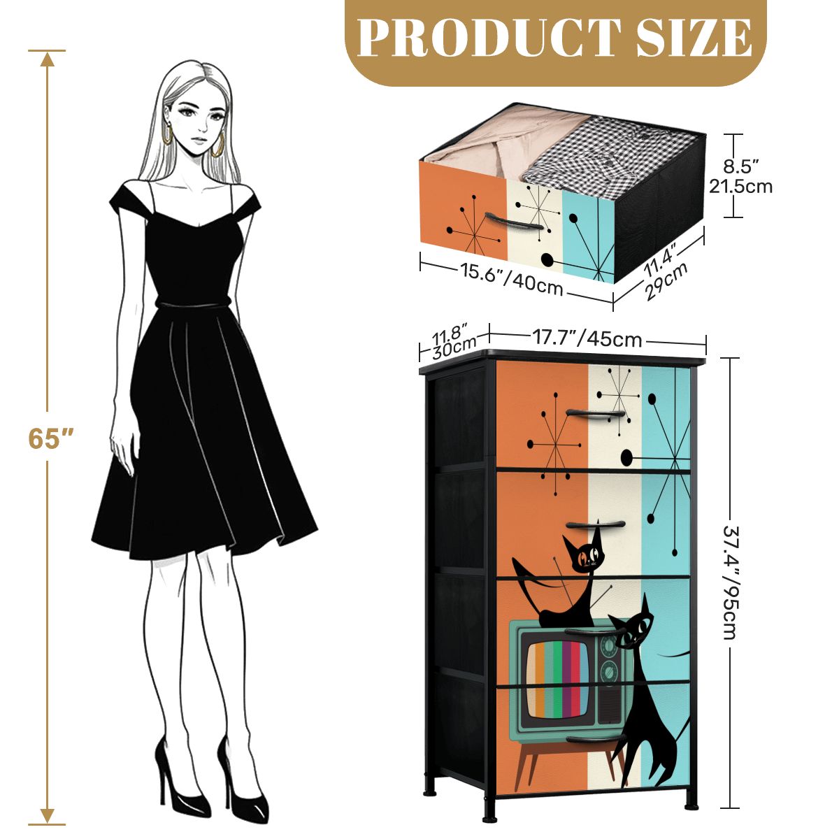 Mid Century Modern Retro TV Atomic Cat Kitschy 4-Drawer Dresser - Mid Century Modern Gal
