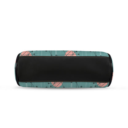 Mid Century Modern Atomic Starburst Teal Pink Kisslock Crossbody Purse - Mid Century Modern Gal