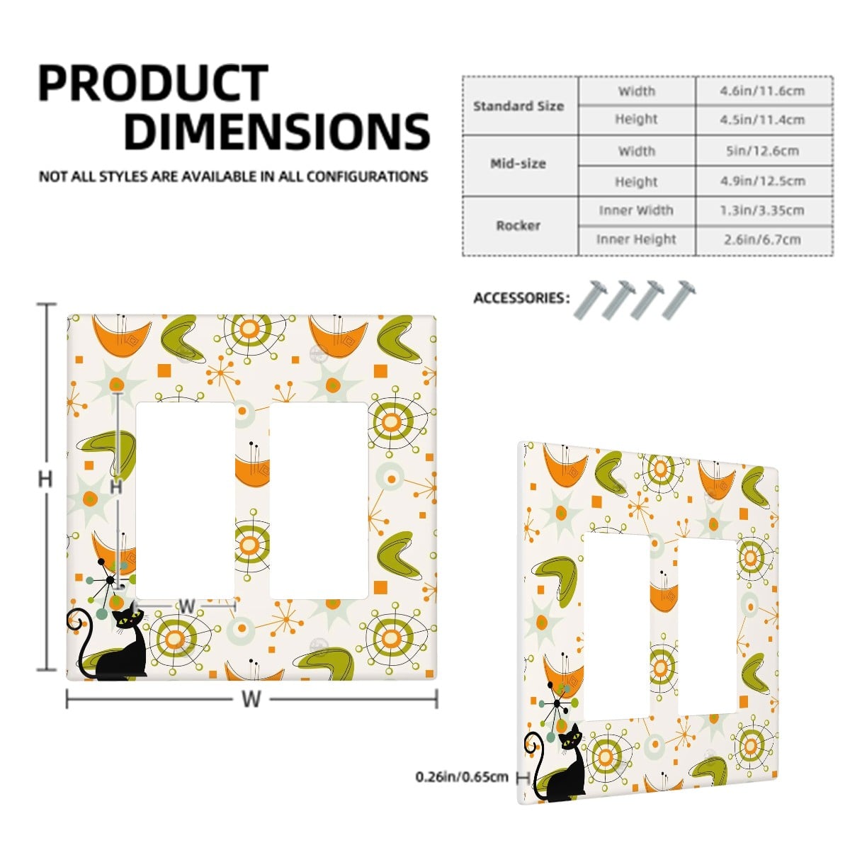 Mid Century Modern Atomic Cat Boomerang And Starburst Green, Orange Switch Cover 2-Gang 2 Decorator
