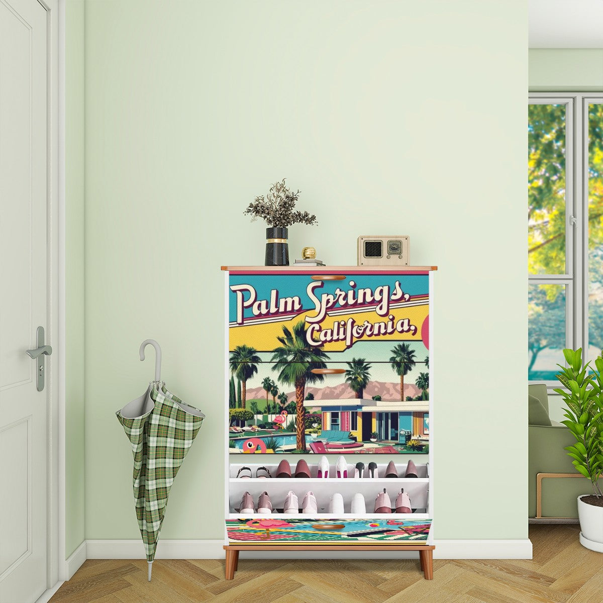 Mid Century Modern Kitschy Flamingo Old Palm Springs California 50s Deco Shoe Cabinet - Mid Century Modern Gal