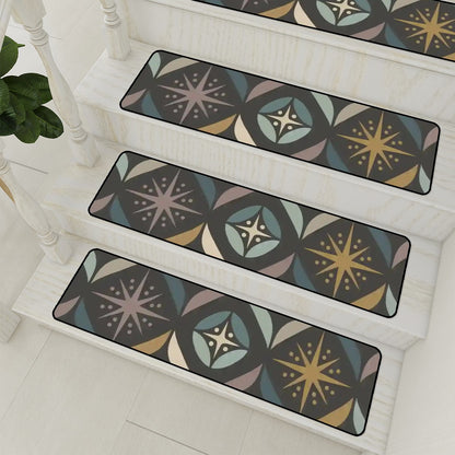 Mid Century Modern Elegant Gray Geometric Starburst Non Slip Carpet for Stairs Treads - Mid Century Modern Gal