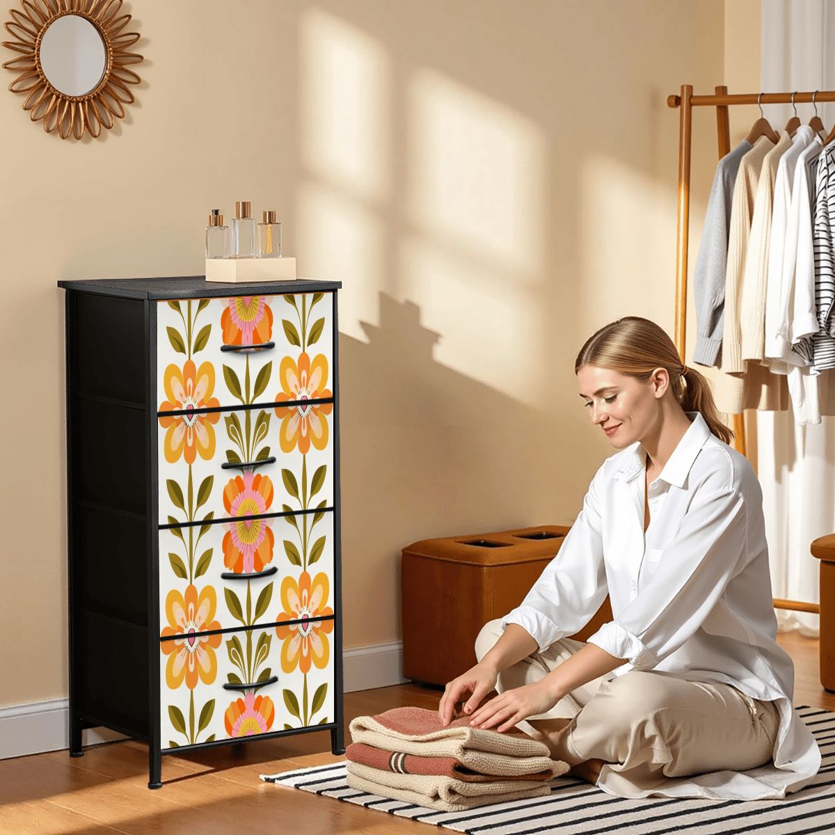 Scandinavian Modern Floral Mid Century Modern 4-Drawer Dresser - Mid Century Modern Gal