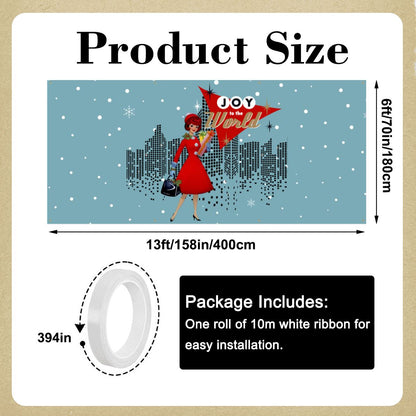 Mid Century Modern Christmas, Mod Gal, Joy To The World City Scape Garage Door Banner Backdrop - Mid Century Modern Gal