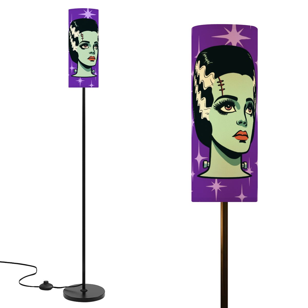 Bride of Frankenstein Retro Mid Mod Horror Buff Purple Halloween Slim Floor Lamp