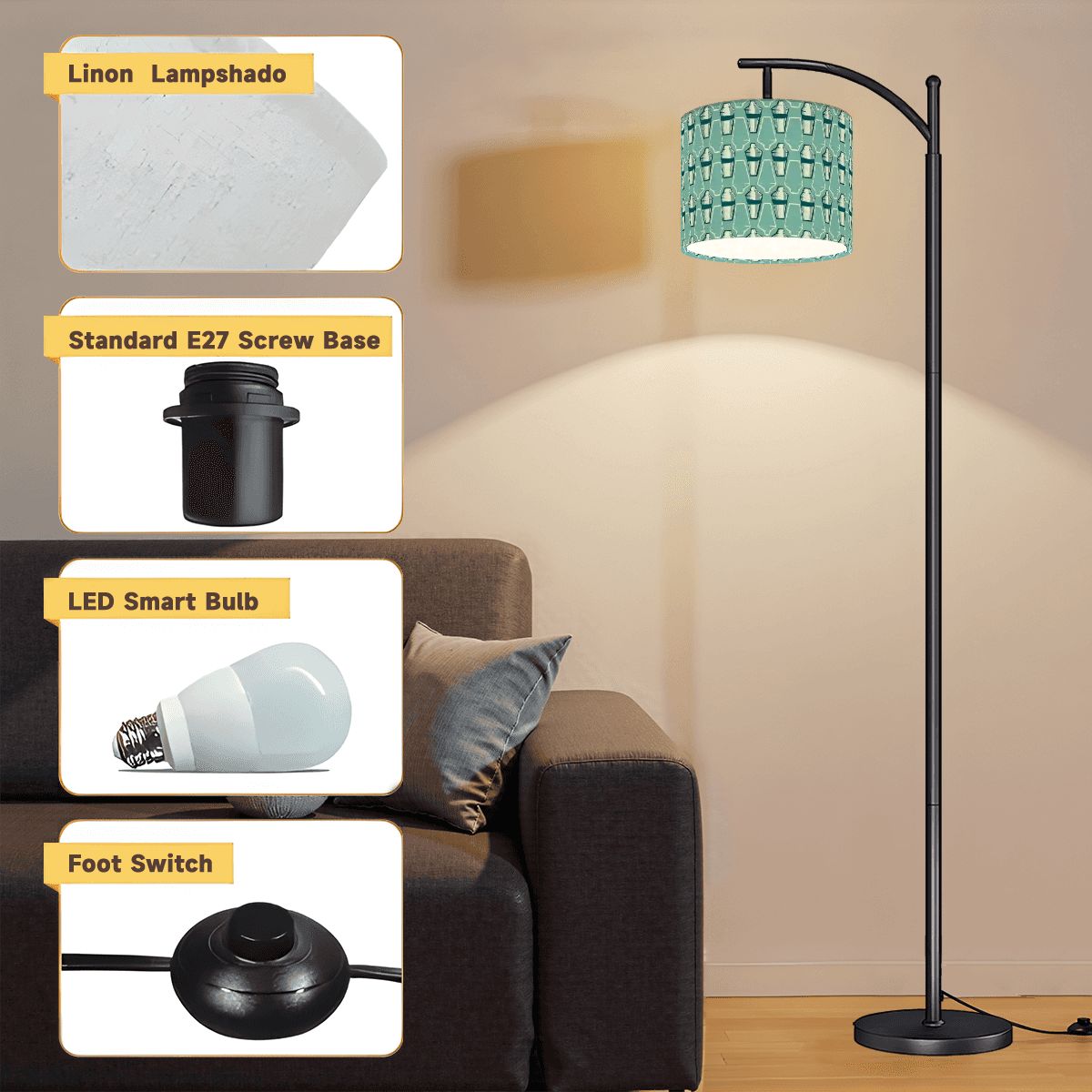 Mid Century Modern Martini Shaker Designed Aqua Blue Retro Arc Floor Lamp - Mid Century Modern Gal