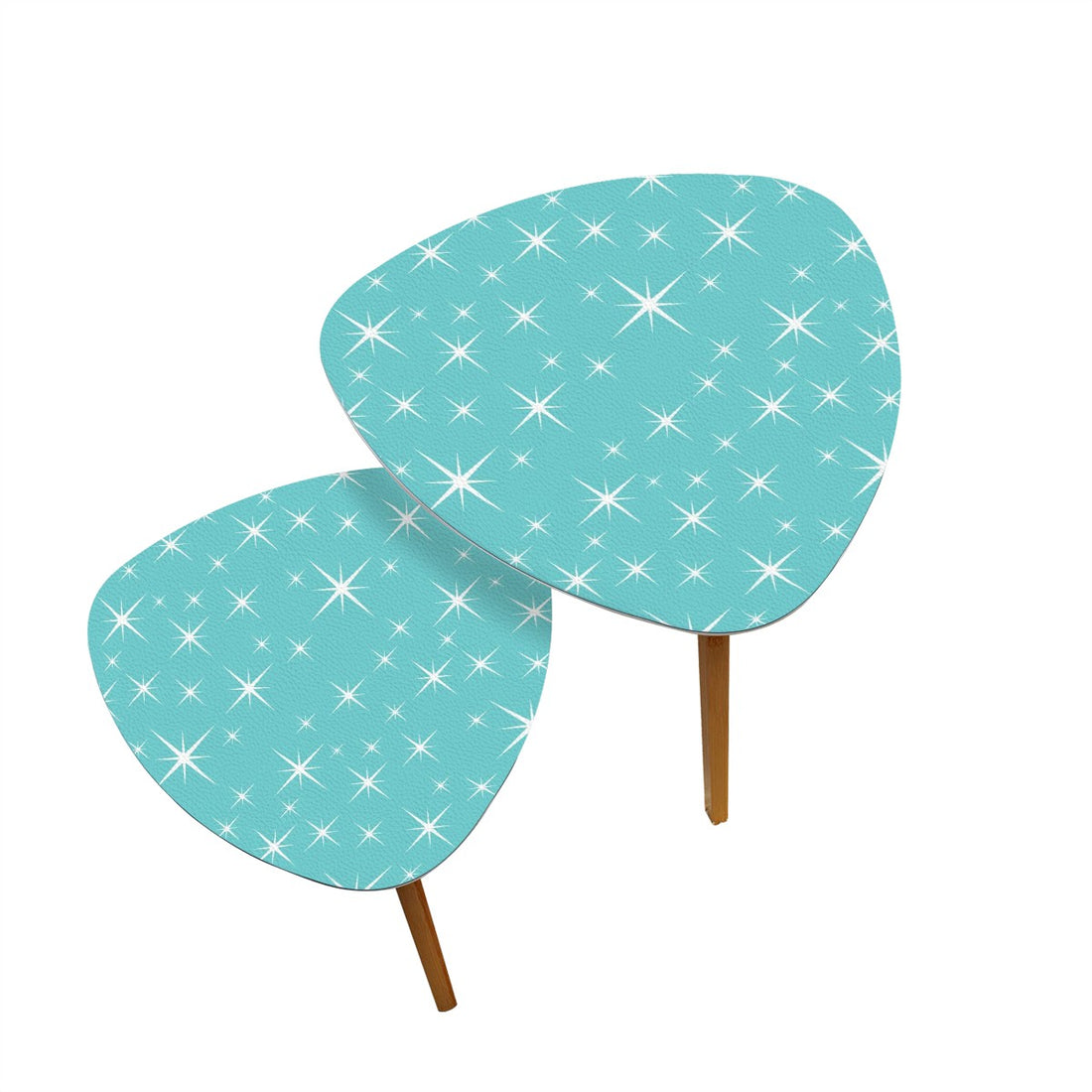 Mid Century Modern Nesting Tables, Aqua White Starburst MCM Furniture