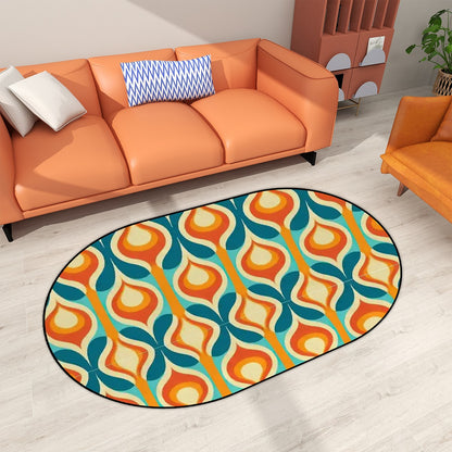 Mid Century Modern Groovy Mod, Teal, Aqua Orange Groovy Oval Rug - Mid Century Modern Gal