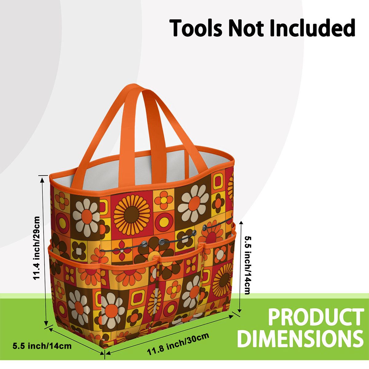 Retro 70s Mod Floral Orange Brown Yellow Mid Mod Hip Garden Tool Bag