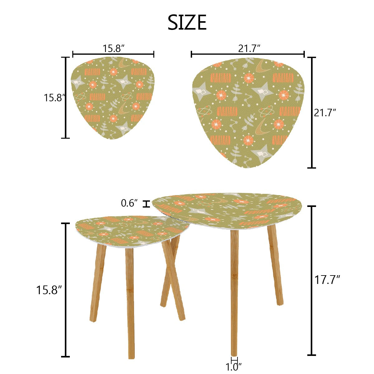 Atomic Starburst Green Orange Boomerang Space Age MCM Nesting Tables - Mid Century Modern Gal
