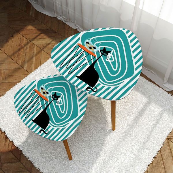 Atomic Cat Fish Art Mid Century Modern Kitschy Retro Nesting Tables