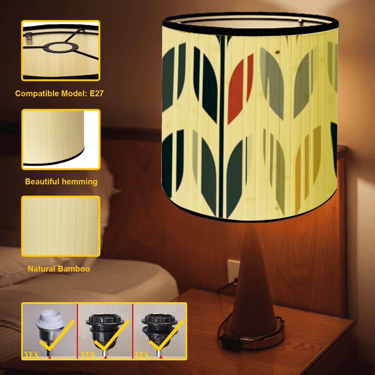 Scandinavian Modern Danish Flower Bamboo Drum Lampshade - Mid Century Modern Gal