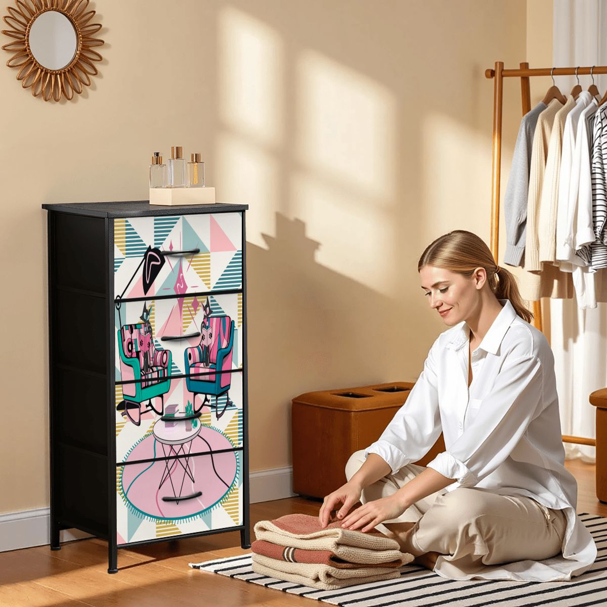 Atomic Reading Cats Kitschy Mod Retro Pink Quirky MCM 4-Drawer Dresser - Mid Century Modern Gal