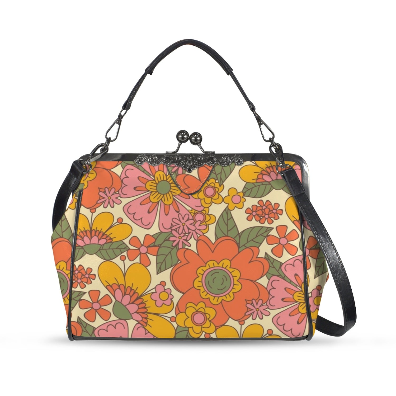 Groovy 60s Floral Kisslock Crossbody Purse - Mid Century Modern Gal