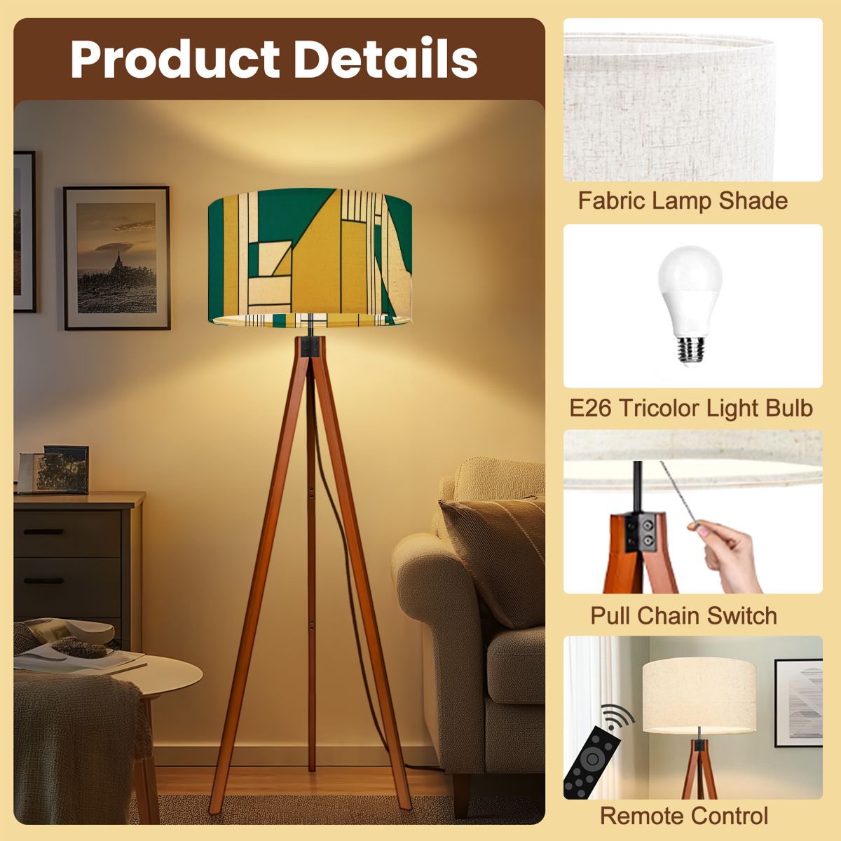 Mid Century Modern Bauhaus Green, Teal Geometric Designed Mod Tripod Floor Lamp - Mid Century Modern Gal