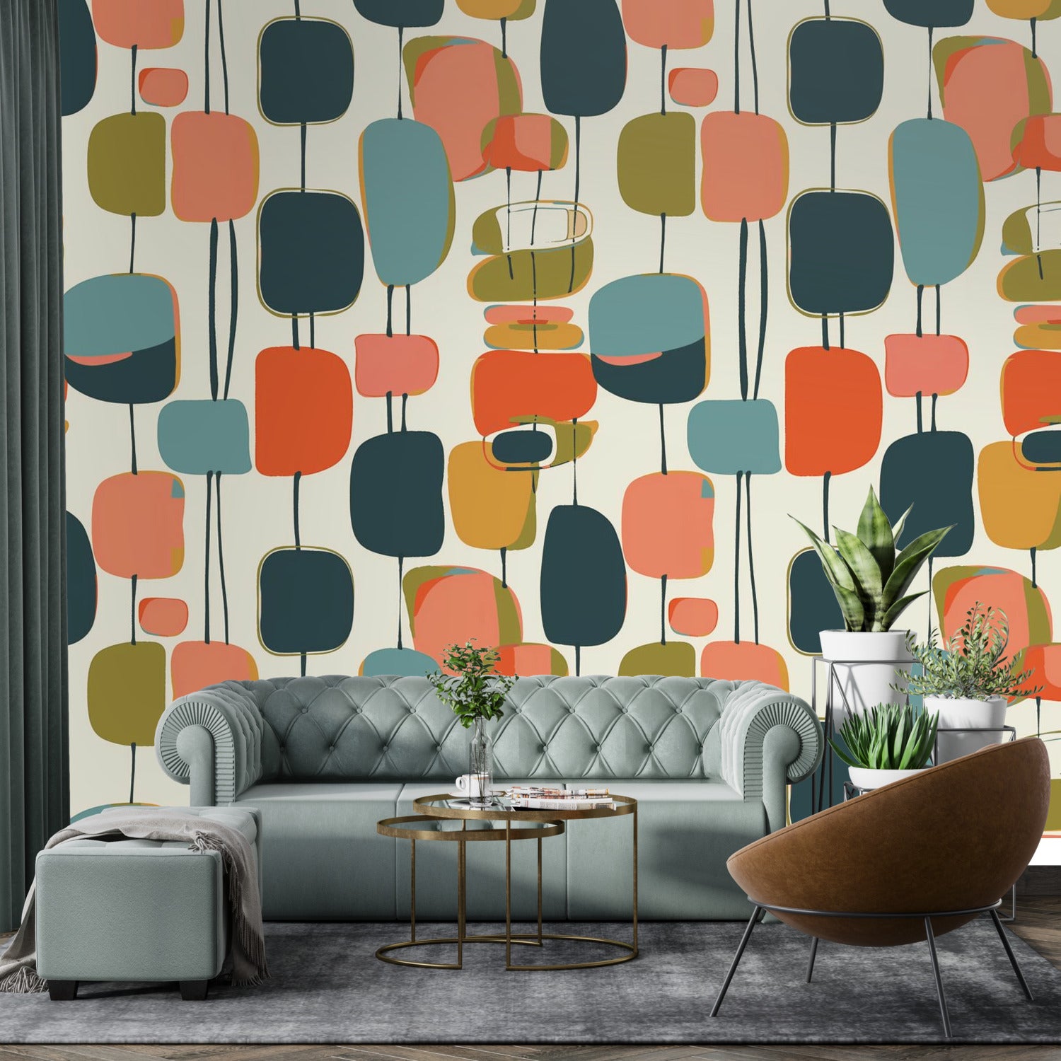 Mid Century Modern Wallpaper Wall Murals Peel And Stick, Funky Mod Wall Decor