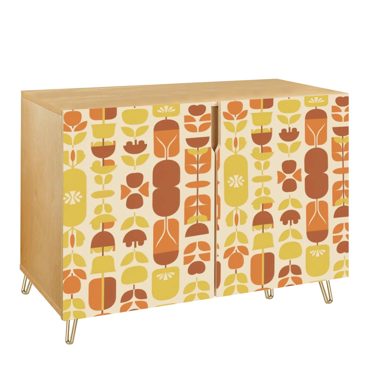 Mid Century Modern Nordic Modern Danish Moderinsm Orange, Yellow Floral Wooden Storage Cabinet - Mid Century Modern Gal