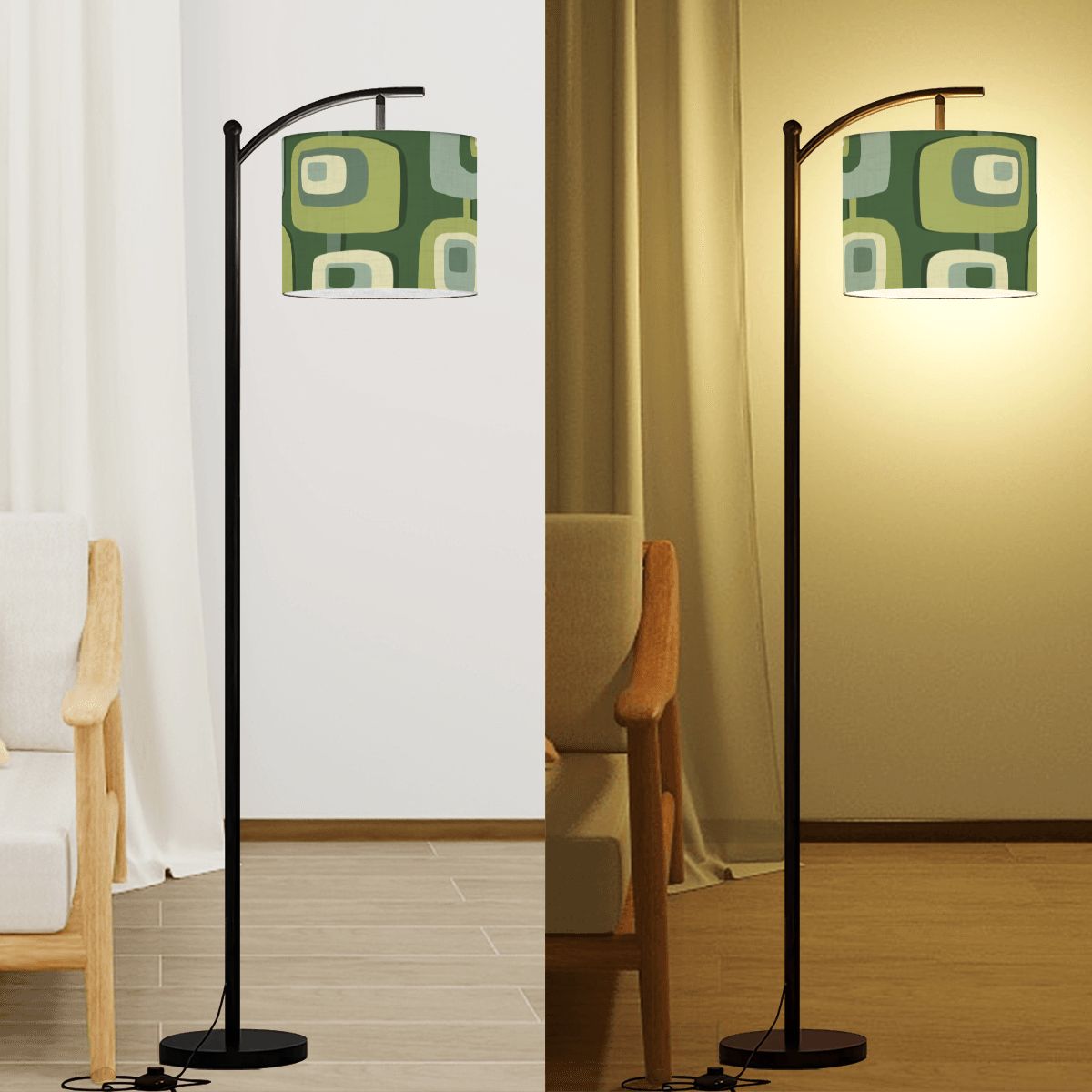 Mid Century Modern Geometric Designed Green, Mid Mod Lamp SHADE ONLY - For Arc Floor Lamps Only - Mid Century Modern Gal