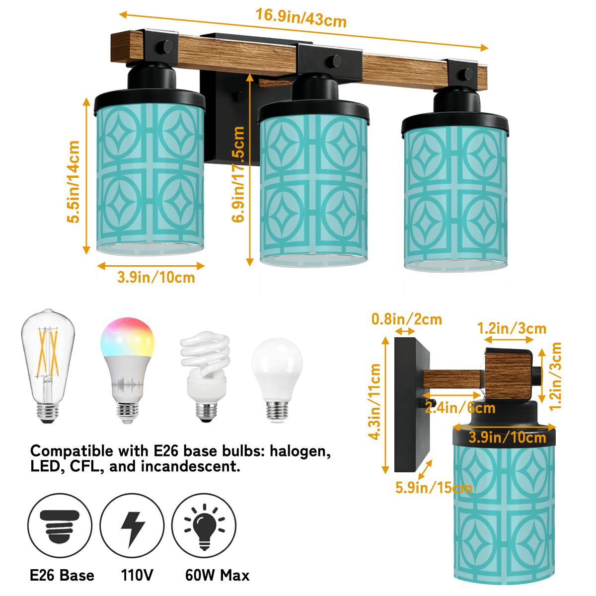 Breeze Block Mid Century Modern Blue Retro Mod Vanity Light Fixture - Mid Century Modern Gal