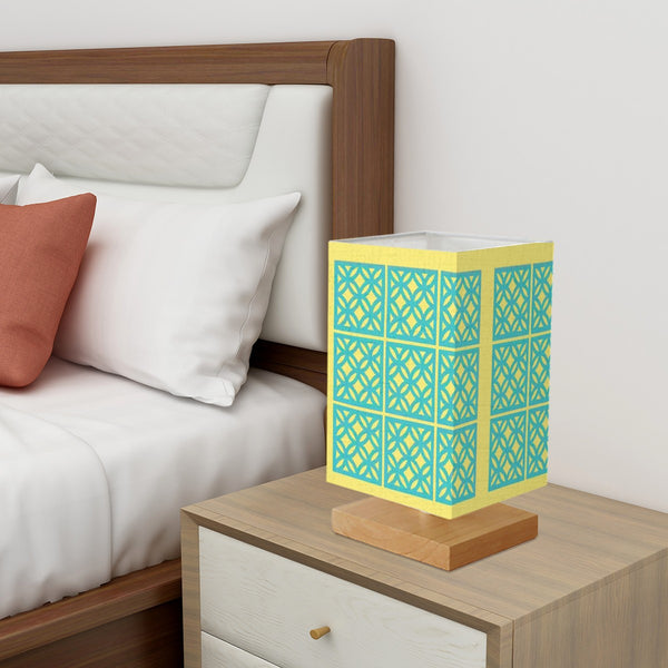 50s Breezeblock Aqua Blue, Yellow Cheery Mod Square Table Lamp