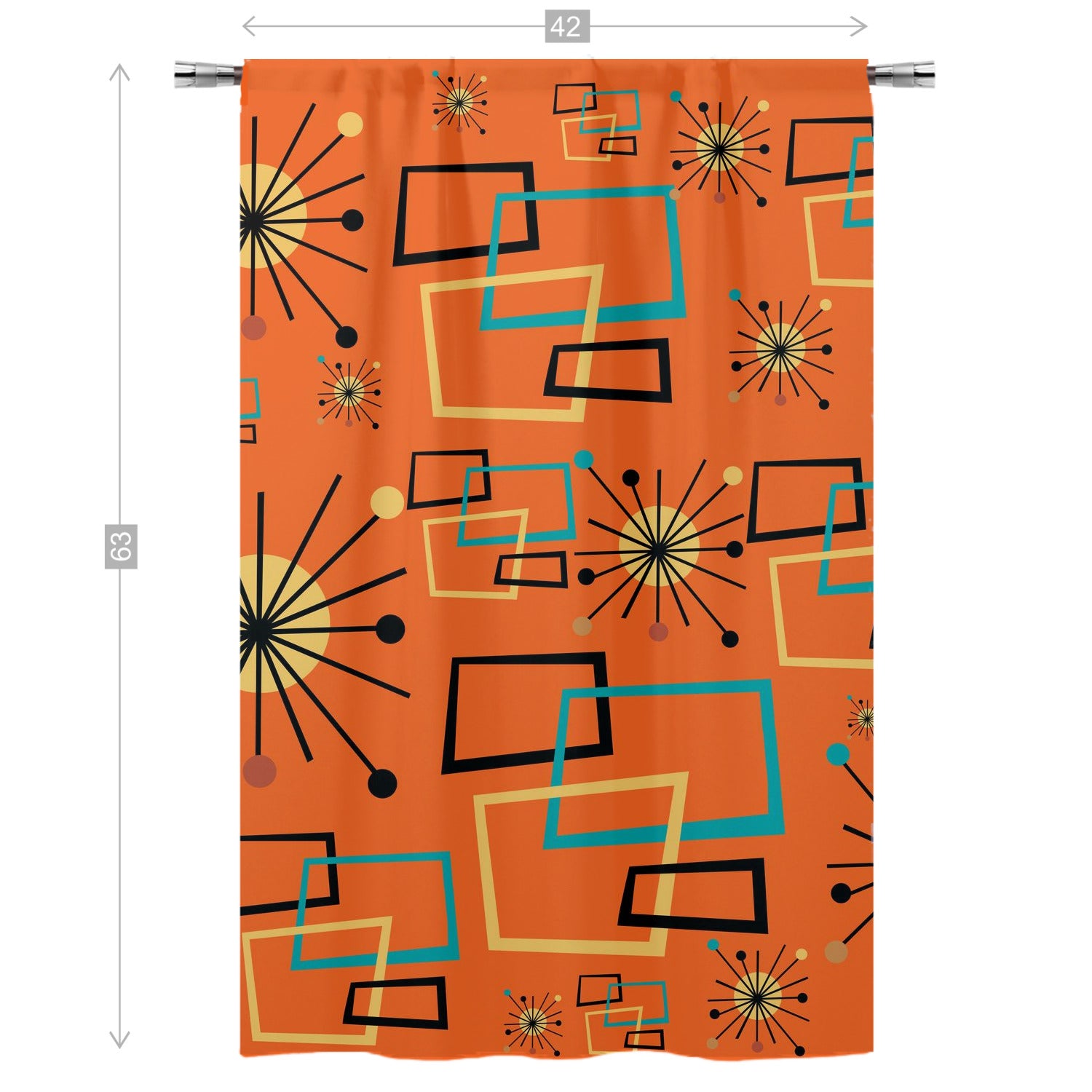 Mid Century Modern Atomic Starburst Orange Curtain, Single Panel - Mid Century Modern Gal