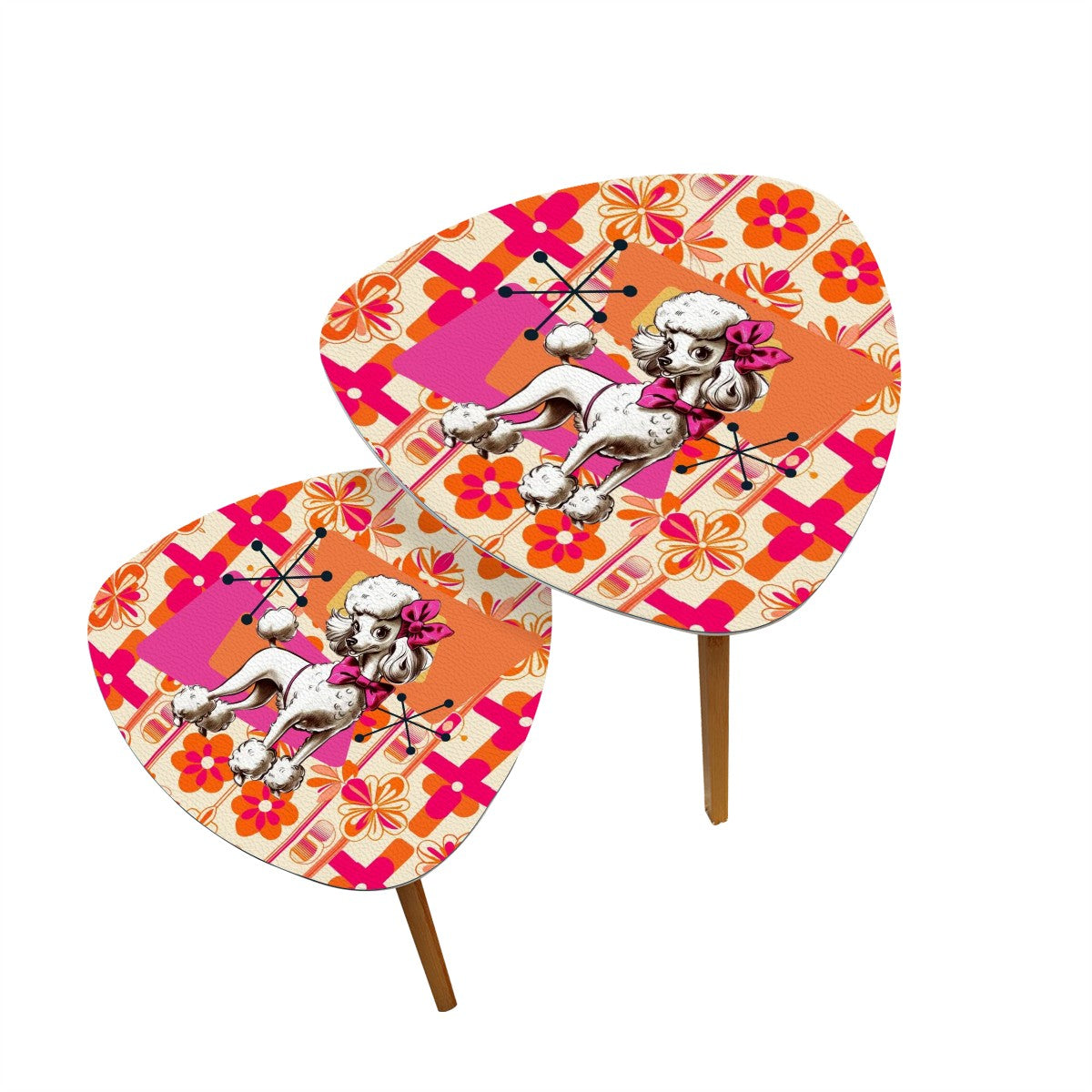 Mid Century Modern 50s Poodle Kitsch Hot Pink, Orange Mid Mod Nesting Tables - Mid Century Modern Gal