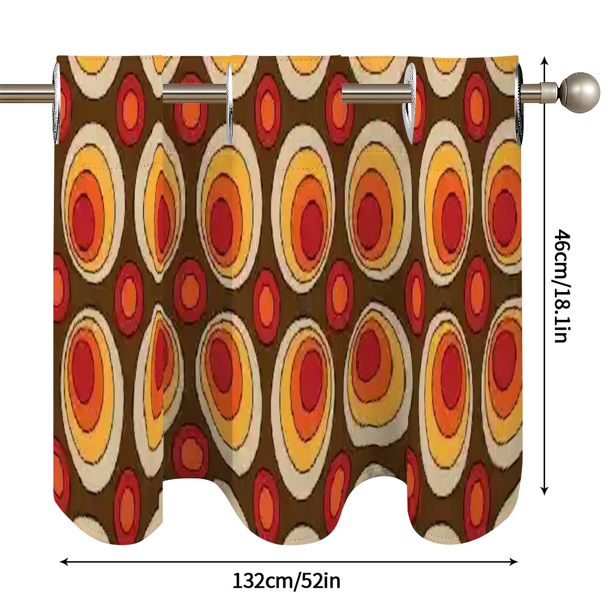 Retro Mod 70s Groovy Space Orbs Orange, Brown Curtain Valances - Mid Century Modern Gal