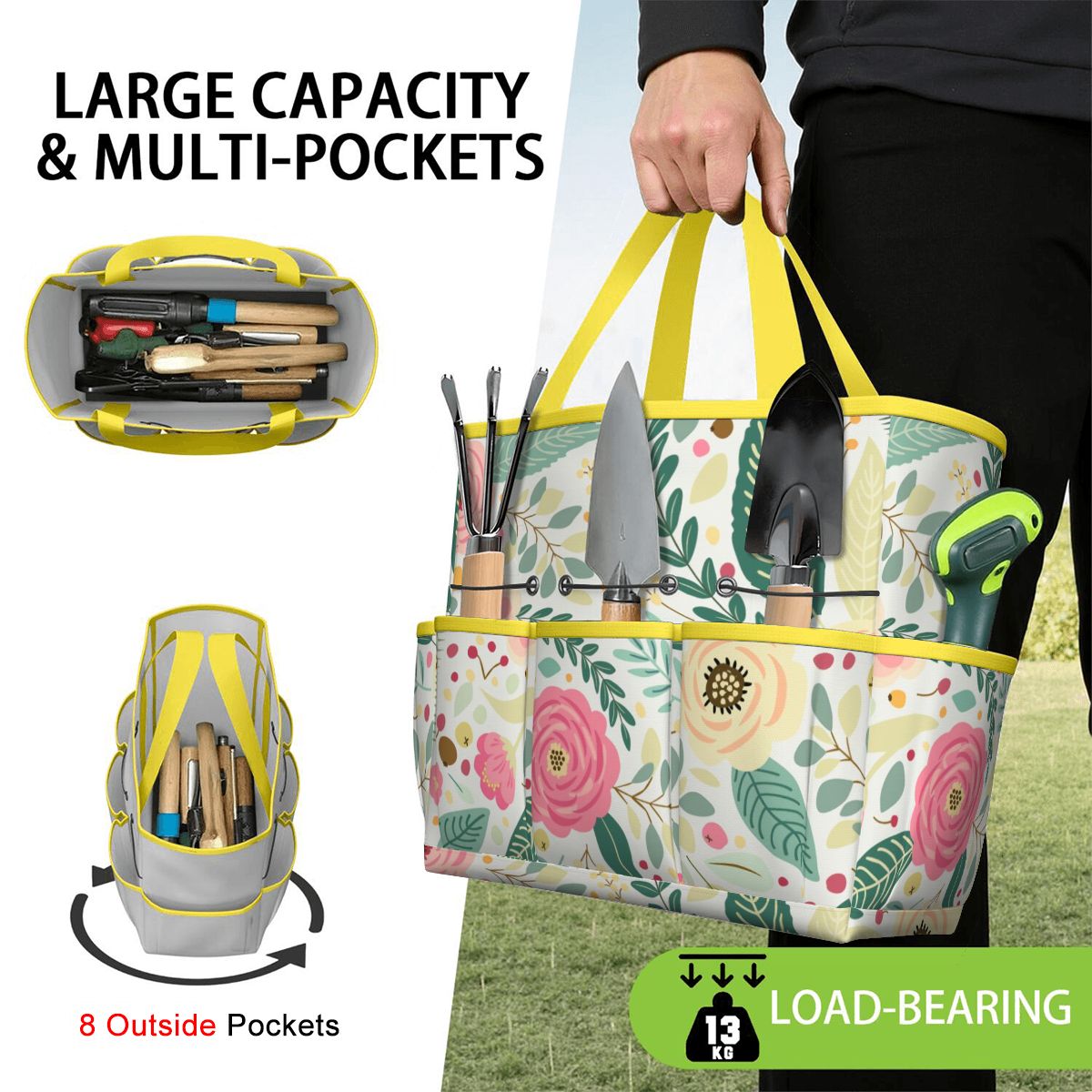 Floral Pink Mid Century Modern Garden Tool Bag