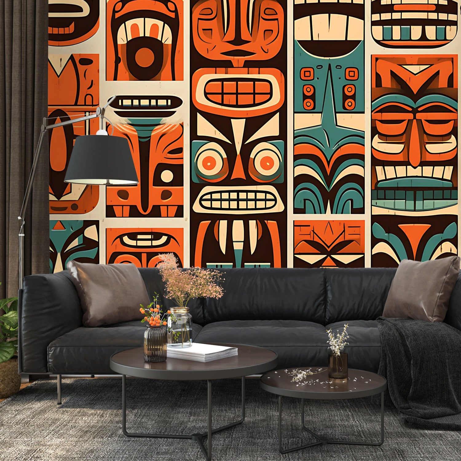 Tiki Idol Mid Century Modern Wallpaper, Peel and Stick Retro Wall Murals